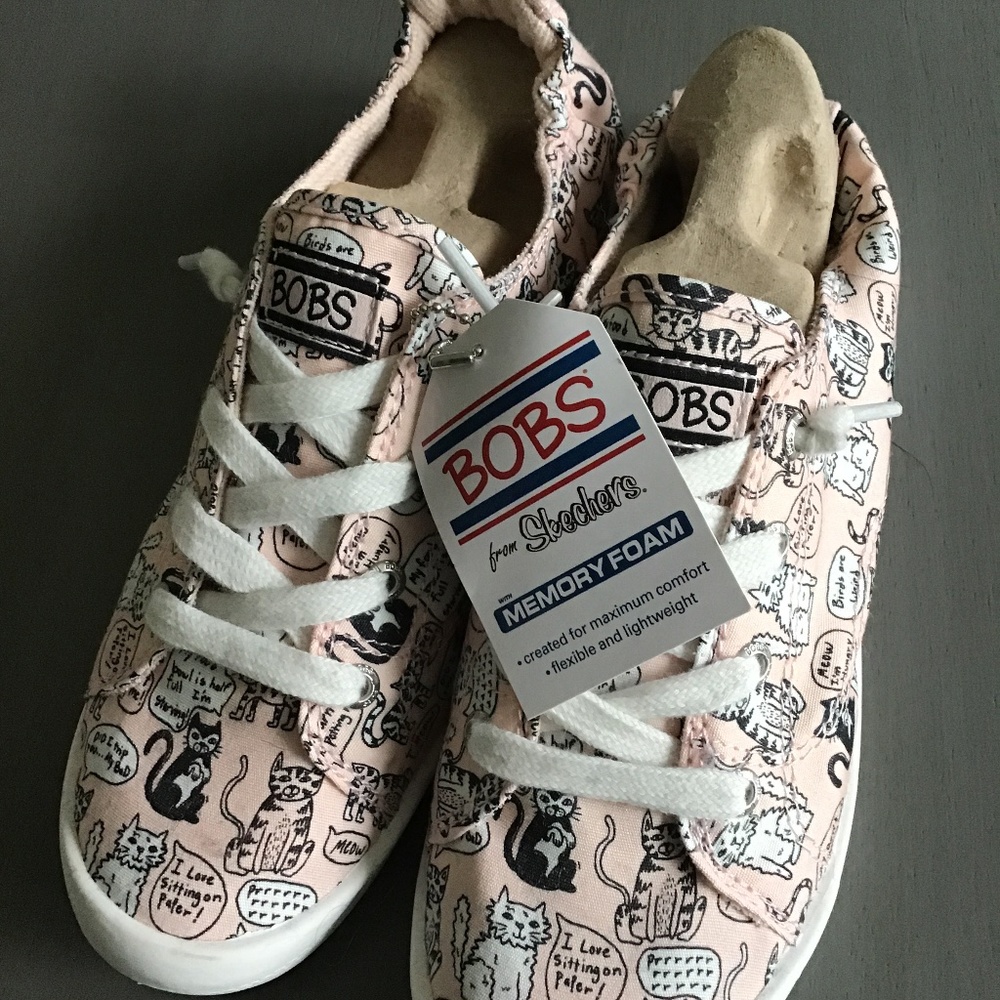 Bobs Women’s Cat Print Pink Sneakers